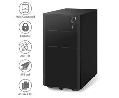 DEVAISE Metall Rollcontainer Aktenschränke Büro-Rollcontainer Bürocontainer mit 3 Schublade; Mobilen, Abschließbar, 30cm B x 45cm T x 59cm H, Schwarz