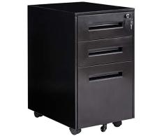 GOPLUS Schubladenschrank mit 3 Schubladen, Aktenschrank auf Rollen mit Schloss, Rollcontainer für Schreibtisch Büromöbel, Büroschrank Metallschrank, Schubladenkommode, Farbwahl (Schwarz)