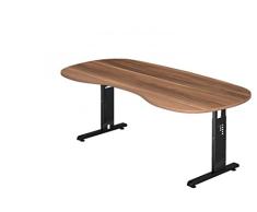 DR-Büro Schreibtisch höhenverstellbar nierenform 200 x 100 cm - Höhe 65-85 cm - Bürotisch mit schwarzem Gestell - 7 Farben, Farbe:Zwetschge