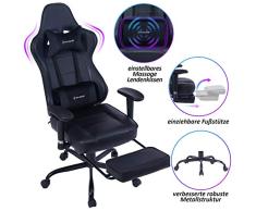 VON RACER Massage Gaming Stuhl - Hohe Rückenlehne Racing Computer Schreibtisch Bürostuhl Drehbarer Ergonomischer Chefsessel aus Leder mit Fußstütze und Verstellbaren Armlehnen, Black