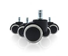 WINTEX Bürostuhlrollen (5 Stück) für harte Böden 11 x 49 mm | Hartbodenrollen, Drehstuhlrollen, Ersatzrollen für Bürostühle Hartboden