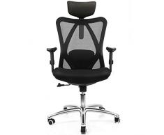 Bürostuhl Ergonomisch Bürostuhl, Schreibtischstuhl Computer Stuhl drehstuhl mit Netz-Design-Sitzkissen, Verstellbare Kopfstütze und Armlehnen, Wippfunktion, Sitzhöh, Maximale Belastbarkeit 150 kg