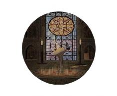 Rutschfreies Gummi-Rundmauspad gotisch Rednerpult auf Pentagrammsymbol Mittelalterliche Architektur Kerzenlicht im Dunkelzauberaltar Olivgrüner Senf 7,87 x 7,87 x 3 mm