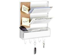 MyGift Wand-Organizer mit Korktafel und 5 Schlüsselhaken, Weiß