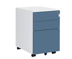 SONGMICS Rollcontainer mit 3 Schubladen, vormontiert, abschließbarer Büroschrank mit Hängeregistratur, für Akten, Dokumente, Schreibwaren, 52 x 39 x 60 cm, weiß-blau OFC60WB