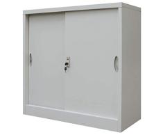Nishore Büroschrank mit Schiebetüren | Aktenschrank mit Verstellbaren Einlegeboden | Metallschrank | Werkzeugschrank | Lagerschrank | Grau Metall 90 x 40 x 90 cm (B x T x H)