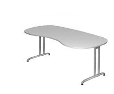 Schreibtisch DR-Büro - 200 x 100 cm - Bürotisch in 7 Farbvarianten lieferbar - Arbeitshöhe 72 cm - Gestell Silber - Nierenform - horizontale Kabelwanne enthalten, Farbe Büromöbel:Grau