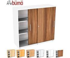 bümö® Schiebetürenschrank mit Schloss | Aktenschrank abschließbar für Ordner | Büroschrank mit Schiebetüren für Akten in Zwetschge Weiß