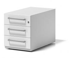 BISLEY Rollcontainer mit 3 Universal Schubladen | Bürocontainer aus Metall abschließbar | Tischcontainer mit Rollen | TÜV / GS geprüft (Tiefe: 775 mm, Weiß)