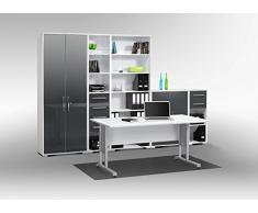 Arbeitszimmer komplett Set MAJA SYSTEM 1200 Büromöbel in Icy weiß / grau Hochglanz - 6teilig