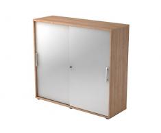 Bümö® Schiebetürenschrank mit Schloss | Aktenschrank abschließbar für Ordner | Büroschrank mit Schiebetüren für Akten in Nussbaum/Silber