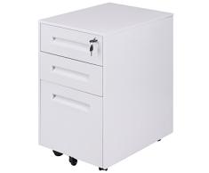 GOPLUS Schubladenschrank mit 3 Schubladen, Aktenschrank auf Rollen mit Schloss, Rollcontainer für Schreibtisch Büromöbel, Büroschrank Metallschrank, Schubladenkommode, Farbwahl (Weiß)