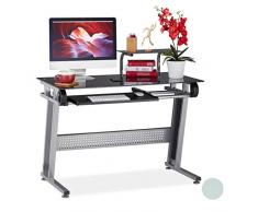 Relaxdays PC Schreibtisch, Glas, Tastaturauszug und Ablage, platzsparend, modernes Design, HBT 94x110x58 cm, schwarz