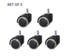 Anyke Rollenset Hartbodenrollen für Bürostuhl Schreibtischstuhl Rollen Durchmesser 50mm(2Zoll) Satz von 5 (Grau Kolben 11X22mm)