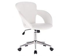 WOLTU® 1x Arbeitshocker Bürostuhl Schreibtischstuhl Rollhocker Bürohocker Drehhocker mit Armlehne, stufenlos höhenverstellbar, Kunstleder, Weiß, BS18ws