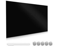 Navaris Magnettafel Magnetboard aus Glas - 90x60 cm Tafel magnetisch zum Beschriften - Magnetwand in Schwarz - inkl. Magnete Stift Halterung