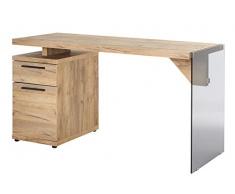 Amazon Marke - Movian Salto - Schreibtisch mit 1 Tür und 1 Schublade, 141,8 x 55 x 74 cm, Kerneiche-Effekt/Graues Glas
