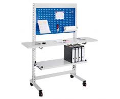 ErgoPlus Steharbeitsplatz, RAL 7035/501, H1770 x B 1070 mm | Modell 6, ausgestattet mit Holzplatte1600 x 400 mm, mit 4 Lenkrollen, davon 2 mit Feststeller -