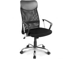 TAMPOR Bürostuhl Drehstuhl Schreibtischstühle Ergonomischer Chefsessel Höhenverstellbar Bürodrehstuhl mit Kopfstütze, Netzrücken Wippfunktion Feste Armlehne Höhenverstellbar Schwarz