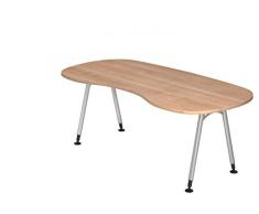 Schreibtisch DR-Büro Serie A - 200 x 100 cm - 7 Farben - höheneinstellbar 68 bis 76 cm - Nierenform, Farbe Büromöbel:Nussbaum