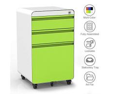 Dripex Metall Rollcontainer Stahl Rollcontainer mit 3 Schubladen und Hängeregistratur Abschließbarer Büroschrank Bürocontainer 5 Räder Aktenschrank 40x50x62cm