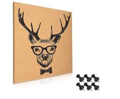 Navaris Kork Pinnwand Korkwand 40x40cm - Pinboard Korkplatte Tafel - Pinwand im Hirsch Design - Korktafel Memo Wand inkl. 6 Pins