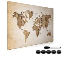 Navaris Magnettafel Magnetpinnwand Memoboard zum Beschriften - 60x40 cm Notiztafel World Map Vintage Design - Tafel abwaschbar mit Halterung Magneten Stift