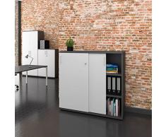 Uni Aktenschrank 1,2M abschließbar 3OH Weiß-Anthrazit Büroschrank Schiebetürenschrank