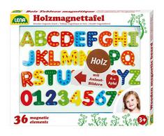 Lena 65822 - Holz Magnettafel Set, mit magnetischer Tafel, ca. 44 x 38 cm, 26 Magnetbuchstaben und 10 Magnetzahlen, Holzmagnettafel für Kinder ab 3 Jahre, Lernset mit Buchstaben mit Anlautbildern