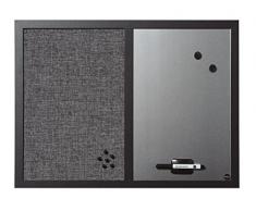 Bi-Office Kombitafel Black Shadow, Pinnwand und Whiteboard, Hellgrau Textiloberfläche und Silber Magnetisch, MDF Rahmen 22 mm dicker, 60 x 45 cm