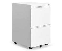 COSTWAY Rollcontainer Metall, Büroschrank mit 2 Schubladen, Aktenschrank abschließbar, Bürocontainer mobil, für Zuhause und Büro (weiß)
