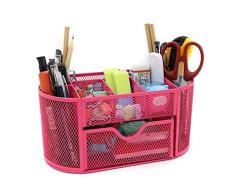 Xiton 1 PC Schreibtisch Zubehör Organizer Multifunktions Büro Caddy Mesh-Oval Bleistifthalter Schreibtisch Bürobedarf Organizer 9 Compartments mit Schublade (Rosy)