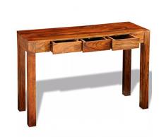 Vislone Schreibtisch mit 3 Schubladen Massivholz Konsolentisch Beistelltisch 120 x 40 x 80 cm Sheesham Braun