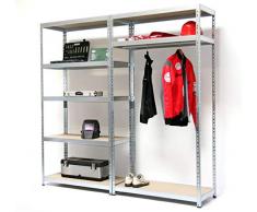 Garderoben-Steckregal II,180x180x60 cm, 8 Böden, 175 kg/Boden, verzinkt (Marke: Szagato, Garderobenständer Garderobenschrank mit Kleiderstande Archivregal Büroregal Stahlregal Lagerregal)