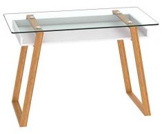 BonVivo® Designer-Schreibtisch Massimo, moderner Sekretär in einem stilsicheren Materialmix aus Glas, Naturholz und weiß lackierter Ablagefläche