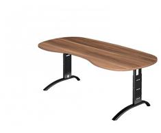 Nierenförmiger Schreibtisch DR-Büro Serie F - 200 x 100 - einstellbar 65 bis 85 cm - 7 Farben - Kabelwanne, Farbe Büromöbel:Zwetschge