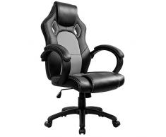 Gaming Stuhl Chair, Hoch Rücken Ergonomischer PU Leder Bürostuhl Racing Sportsitz Gaming Drehstuhl Computer Schreibtisch Sportsitz Gaming schreibtischstuhl High Back Büro Chefsessel Kunstleder (Grau)