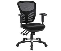SONGMICS Bürostuhl, Ergonomischer Drehstuhl, Schreibtischstuhl aus Maschenmaterial, Höhenverstellbar Rückenlehne, 3 Einstellhebel, Lendenstütze und Verstellbare Armlehne aus PU, OBN52BK
