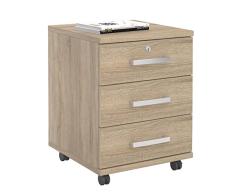 CARO-Möbel Rollcontainer Bürocontainer Büroschrank Vancouver, in Sonoma Eiche, abschließbar mit 3 Schubladen, 44 x 58 x 45 cm
