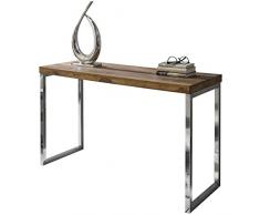 Wohnling Konsolentisch GUNA Massivholz Sheesham Konsole mit Metallbeinen Schreibtisch 120 x 45 cm Landhaus-Stil Sideboard Modern Massiv dunkel-braun Echt-holz Natur Anrichte PC-Tisch Sekretär Tisch Flur
