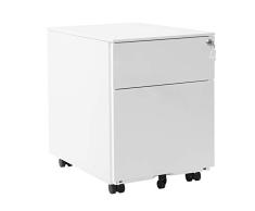 SONGMICS Stahl Rollcontainer mit 2 Schubladen und Hängeregistratur abschließbarer Büroschrank, Schrankkorpus vormontiert, 39 x 54 x 52cm Weiß OFC50WT