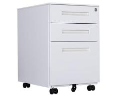 Aktenschränke, Büro-Rollcontainer,Rollcontainer, inkl. 3 Schübe Bürocontainer mit Anti-umkippen-mechanismus für A4, Mobilen, Abschließbar ; 39cm B x 50cm L x 60cm H, JLB021-W