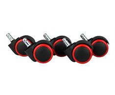 Amstyle leichtgängige Hartbodenrollen, 5er Set, für Bürostuhl 11 mm Stift, Durchmesser 50 mm, rote, Dreh-stuhlrollen