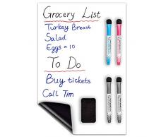 CUHIOY Magnetisches Whiteboard Kühlschrank Magnettafel A3 für Familie Menü Wochenplaner, Einkaufsliste, Memo Erinnerung Notiz,Kinder Graffiti abwischbar Flexible Magnet White Board,4 Markers 1Radierer