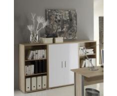 Arbeitszimmer mit Winkelschreibtisch komplett Set Office Line mit Highboard in Eiche Sonoma / Weiss Glanz