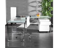cagü - DESIGN SCHREIBTISCH ECKSCHREIBTISCH [MANHATTAN] WEISS aus GLAS & CHROM 180cm x 160cm, NEU!