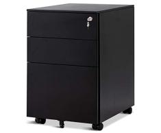 COSTWAY Rollcontainer mit 3 Schubladen, Abschließbarer Büroschrank, Aktenschrank Büromöbel Bürocontainer, 39x48x60cm, Farbwahl (Schwarz)