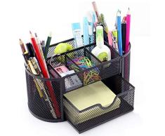 Schreibtisch-Utensilien-Organizer, multifunktional, Netzstoff, oval, Bleistifthalter, Schreibtisch, Büro, Organizer, 9 Fächer mit Schublade für Notizblöcke, Schwarz a