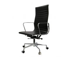 Popfurniture Designer Kunstleder Bürostuhl Schwarz mit Armlehne, hoher Lehne & mit Rollen | ergonomisch & belastbar | Schreibtischstuhl, Drehstuhl, Chefsessel, Schreibtisch Stuhl, Computerstuhl