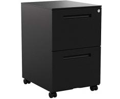 SONGMICS Rollcontainer, mobiler Aktenschrank mit 2 Schubladen, abschließbar, für Bürodokumente, Hängemappen, vormontiert, 39 x 50 x 65 cm (L x B x H), Mattschwarz OFC52BK